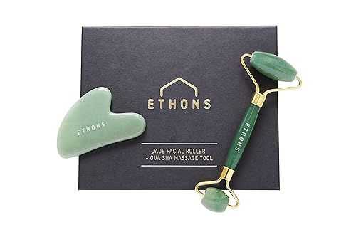 ETHONS Jade Roller & Gua Sha 2 in 1 For Face - Premium Construction Face Massager - Skin Tightening De-Puff Face Scraper - Anti Aging - Relieves