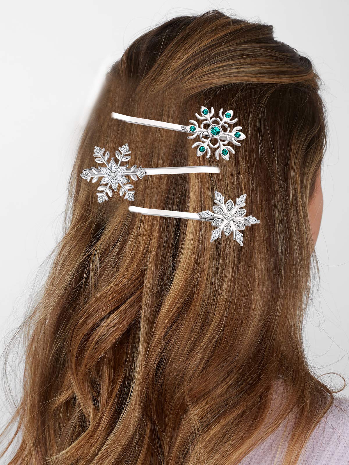 Christmas Bow Snowflake Hair Clip Hairpin Festive Gift Bows Rhinestone Snowflake Alligator Clips Xmas Holiday Party Hair Accessories Gift (Snowflake)