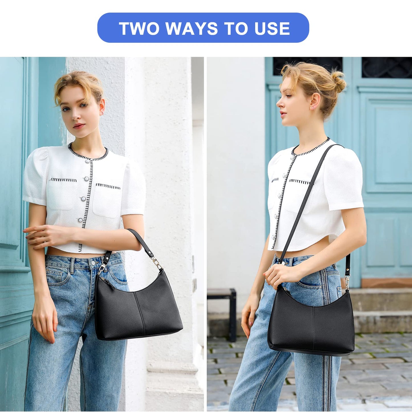 Keyli Women'S Shoulder Handbag - Waterproof Pu Leather Crossbody Bag, Cute Stylish Clutch Purse With Removable Straps, Top Handle Zipper Black