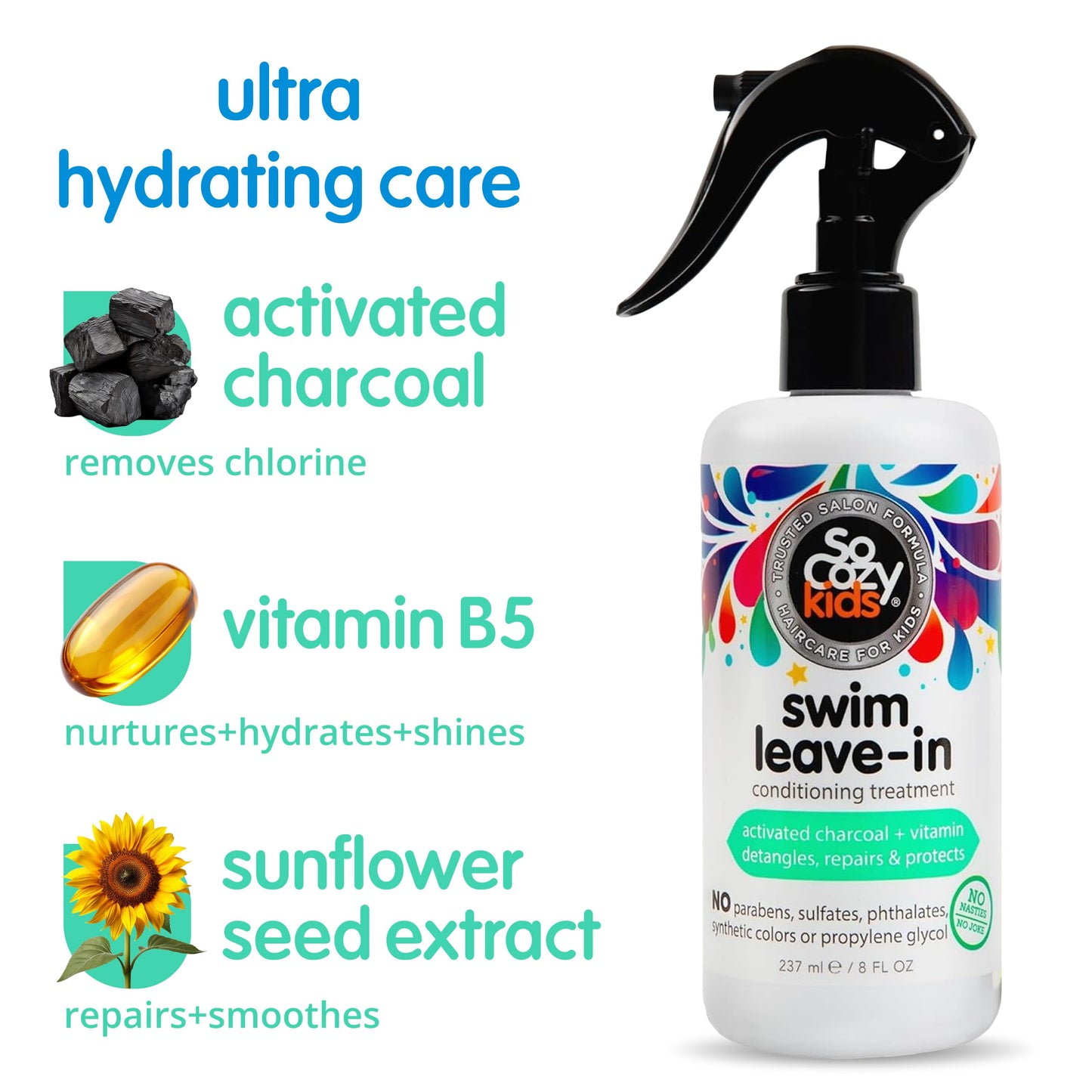 SoCozy Swim Leave In Conditioner Spray & Treatment for Kids Hair (8 Fl Oz) Protects & Repairs Pool, Sun & Salt Damaged Hair, Gentle Formula Beauty and Personal Care SO COZY