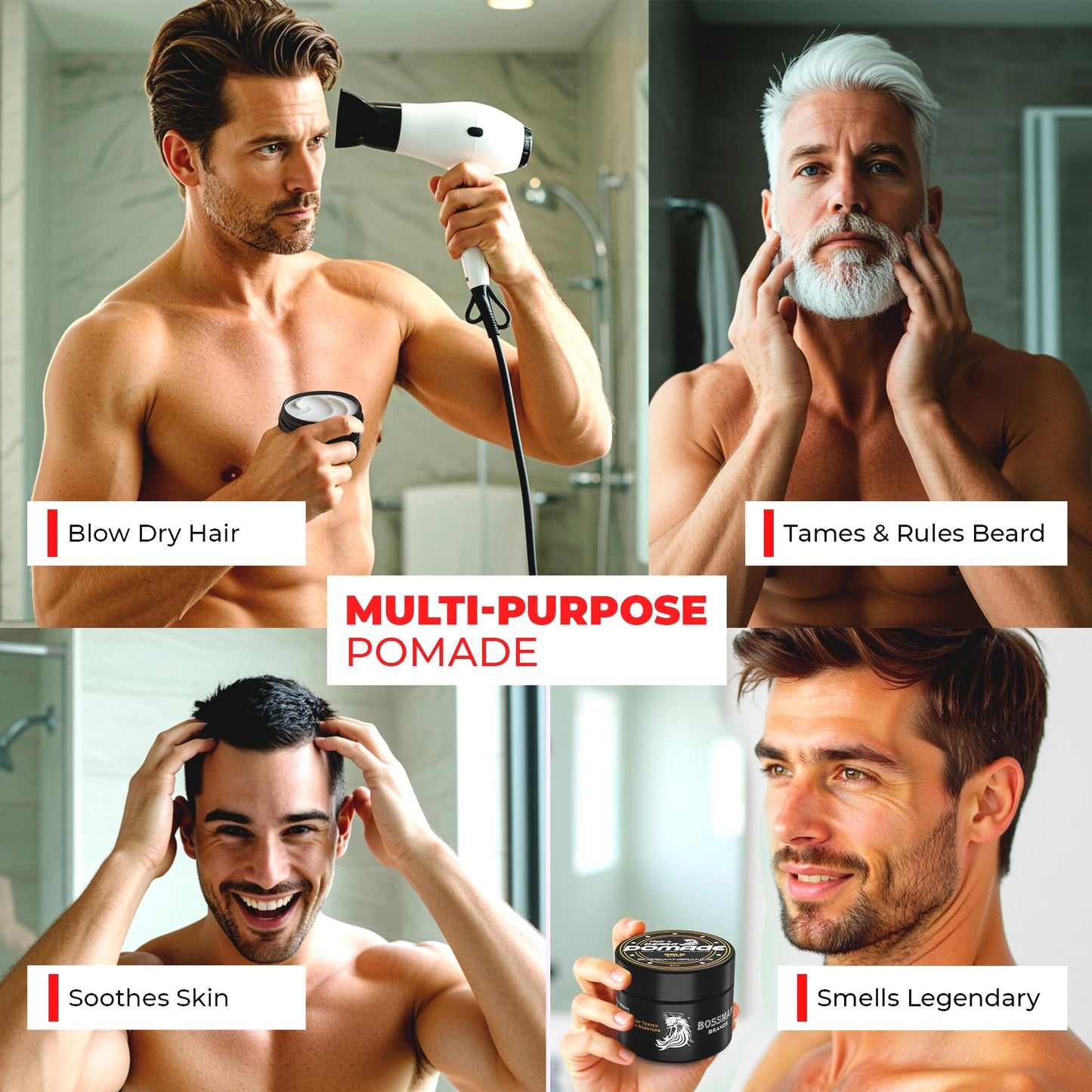 Bossman Hair & Beard Pomade for Men (Hammer Scent) - Medium Hold & Moisturizing for Hair, Beard & Mustache Styling - Made in USA