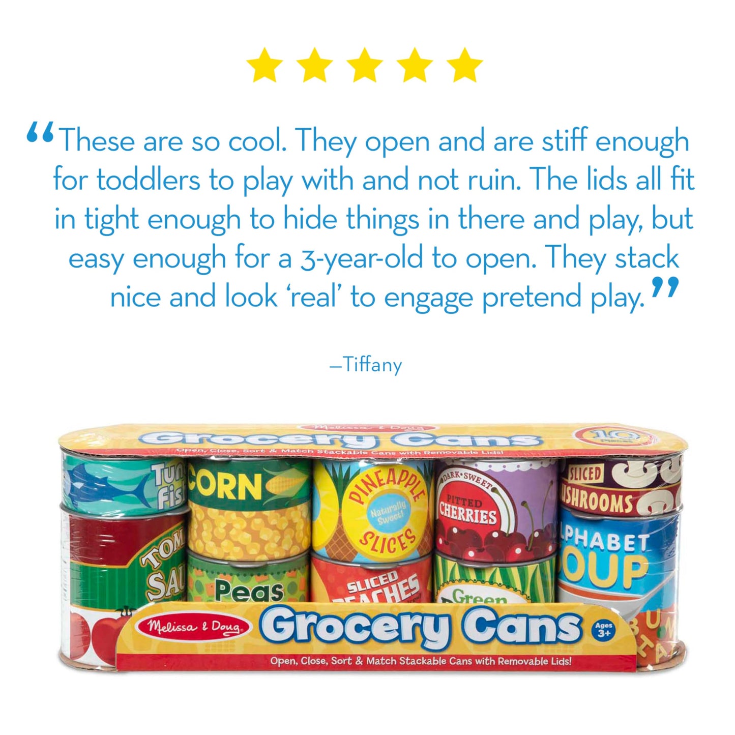 Melissa & Doug Let's Play House! Grocery Cans Play Food Kitchen Accessory - 10 Stackable Cans with Removable Lids