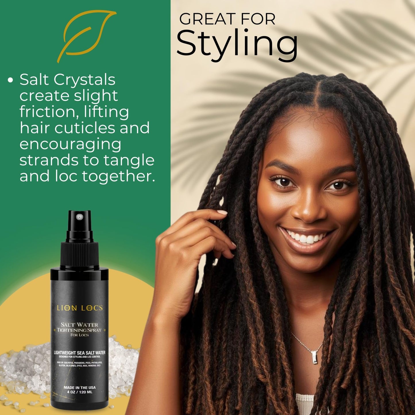 Lion Locs Starter Twist and Lock Spray for New Dreadlocks | Texturizes & Great for Styling - Vegan Sea Salt Mist with Essential Oils & Aloe (4oz)