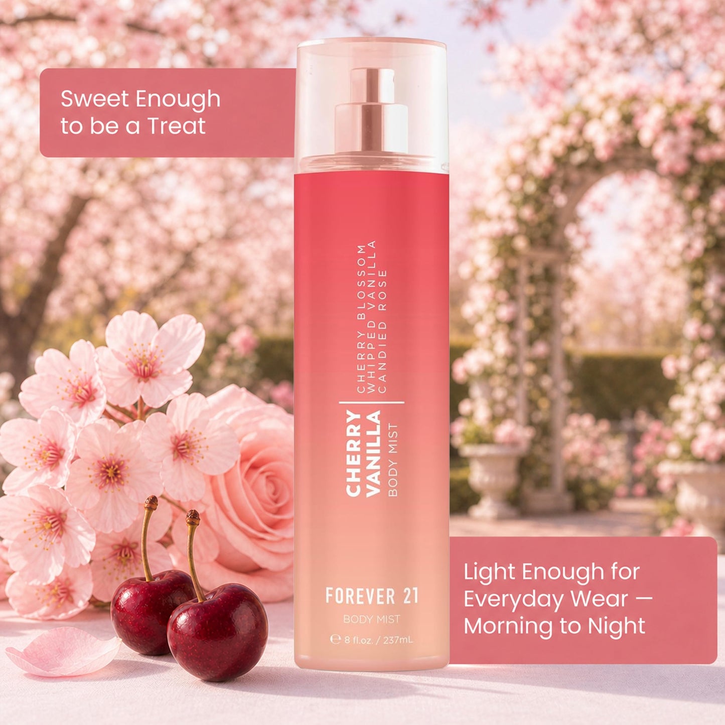 Forever 21 Cherry Vanilla Body Spray Mist | Lightweight & Sweet Everyday Scent | Sweet Body Spray with Cherry Blossom Top Notes, Whipped Vanilla