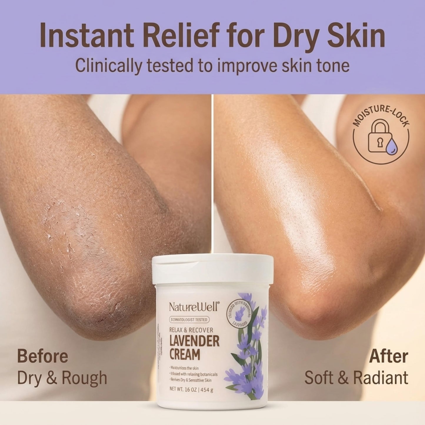 NATURE WELL Lavender Body Cream, Moisturizing Cream for Dry & Sensitive Skin, Relax & Recover Formula with Soothing Lavender, Hydrating Body Lotion