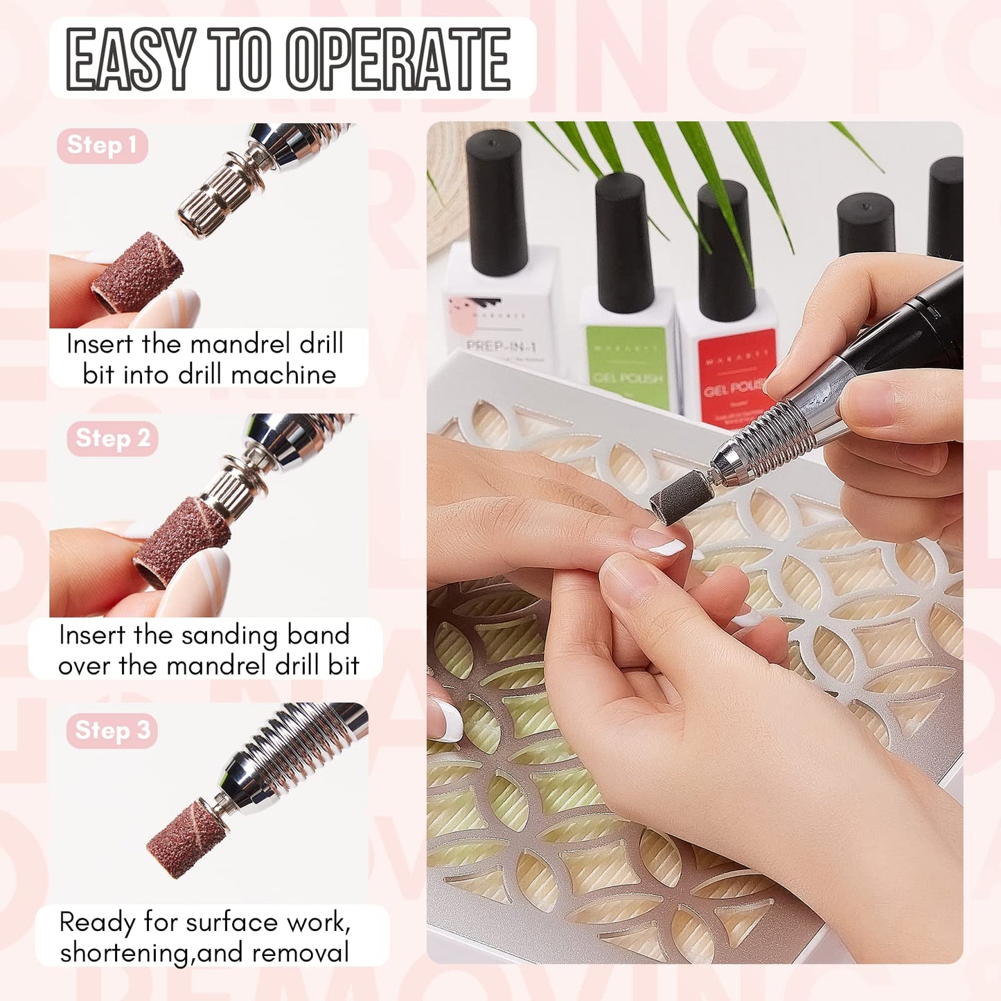 Makartt Nail Drill Bits Sanding Bands - for Nail Drill #80#150#240 Grits 300Pcs File Sanding Bands Zebra Brown Professional Bits Set for Acrylic Nails