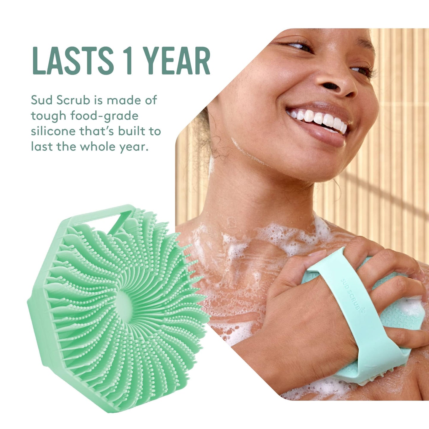 Sud Scrub® Antimicrobial Silicone Body Scrubber, Exfoliating Body Scrubber for Sensitive Skin, Eco Friendly Shower Scrubber for Body, Silicone Body