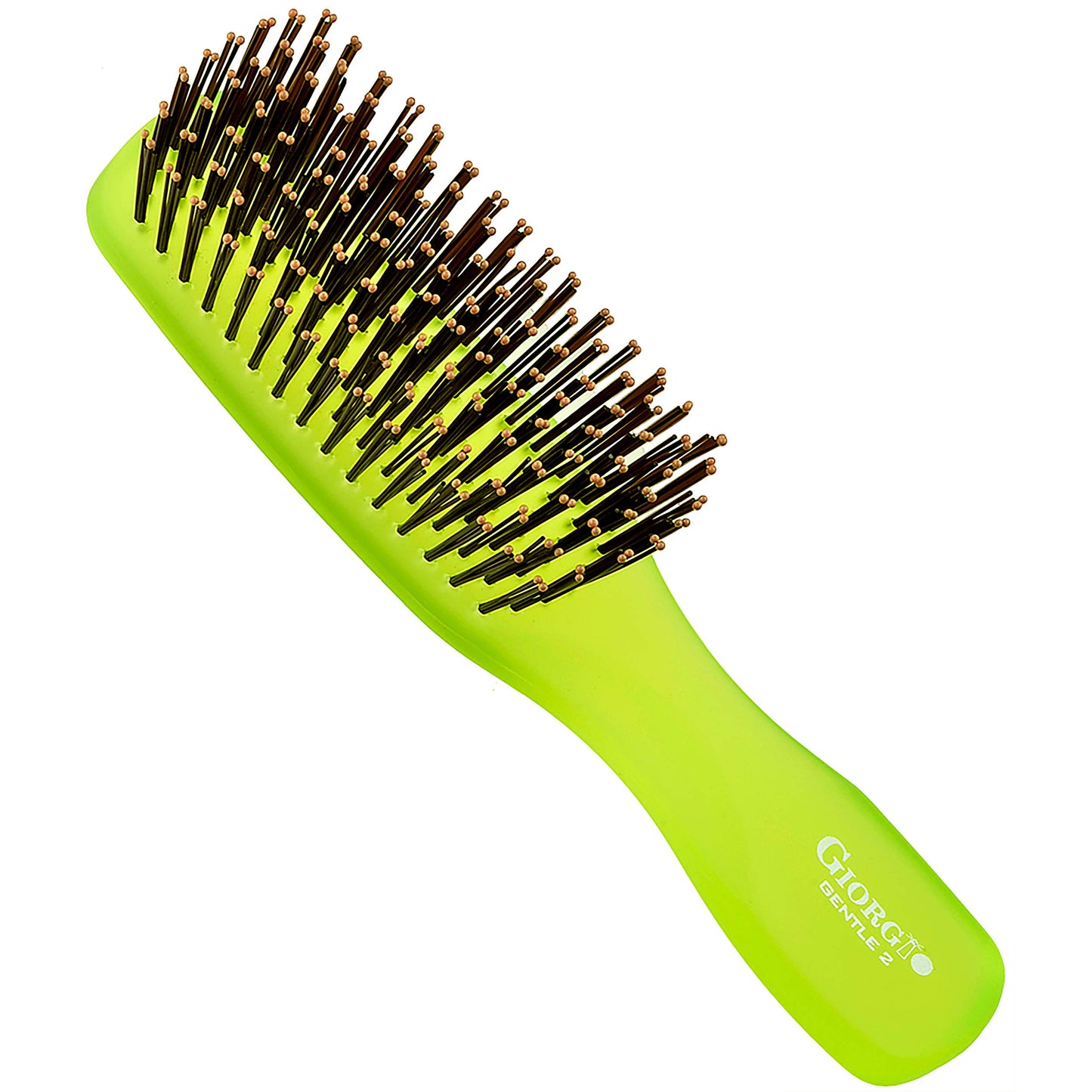 Giorgio GION2G Neon Green 6.25 inch Gentle Touch Detangler Hair Brush for Men Women & Kids. Soft Bristles for Sensitive Scalp. Wet & Dry for all Hair