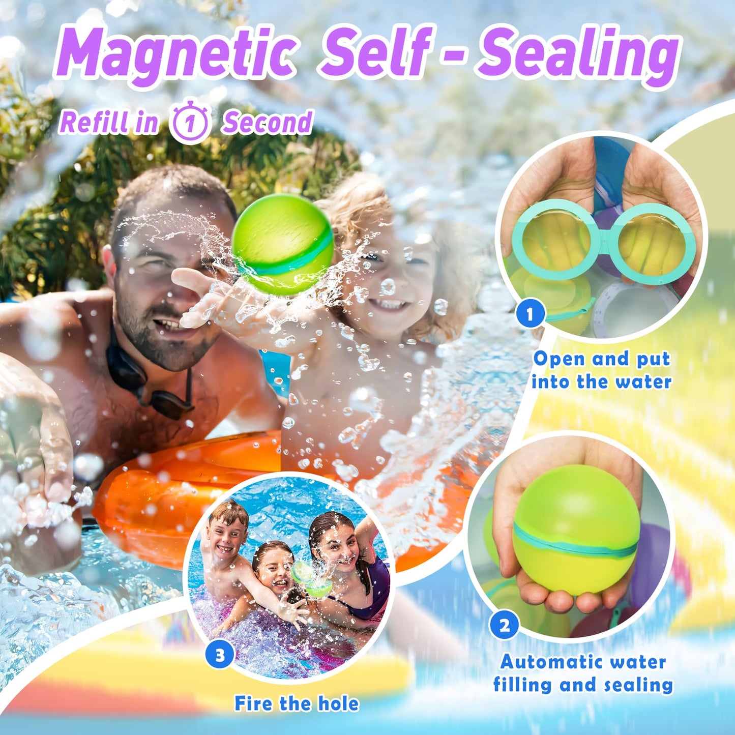 【12 Pack】Magnetic Reusable Water Balloons Fast Refillable for Kids Outdoor Activities, latex-free Kids Pool Beach Bath Toys, Self-Sealing Water Bomb…
