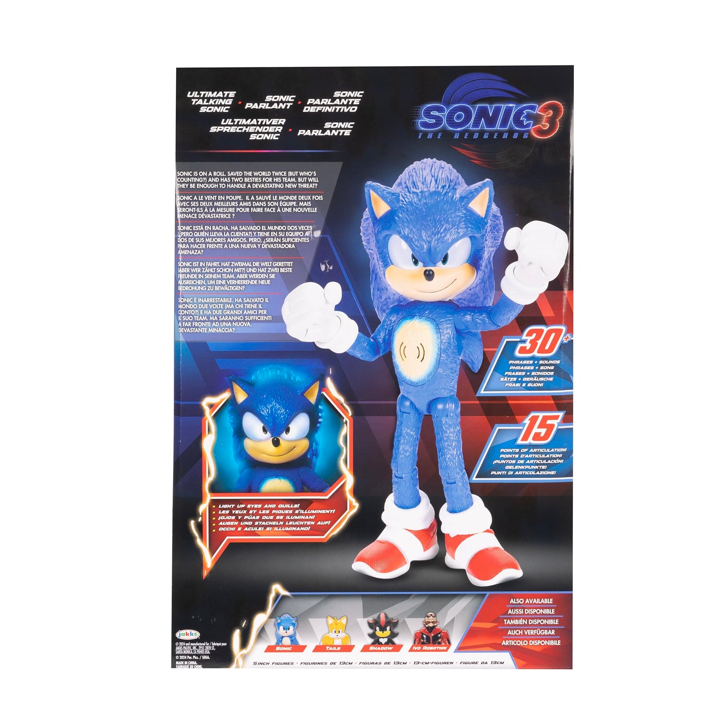 Sonic The Hedgehog 3 Ultimate Talking Sonic 12-Inch Figure, Features 30+ Iconic and Humorous Phrases and Sounds from The Movies, Light-Up Eyes