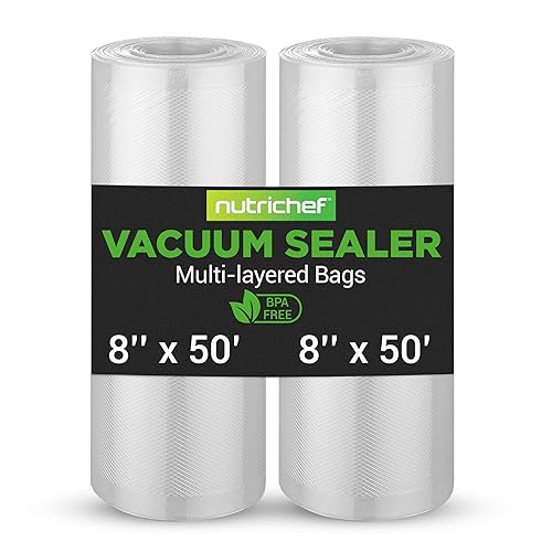 NutriChef Vacuum Sealer Bags 8x50 Rolls 2 pack Compatible with All Brands, Commercial Grade, Heavy Duty, Great for vac storage, Meal Prep or Sous Vide