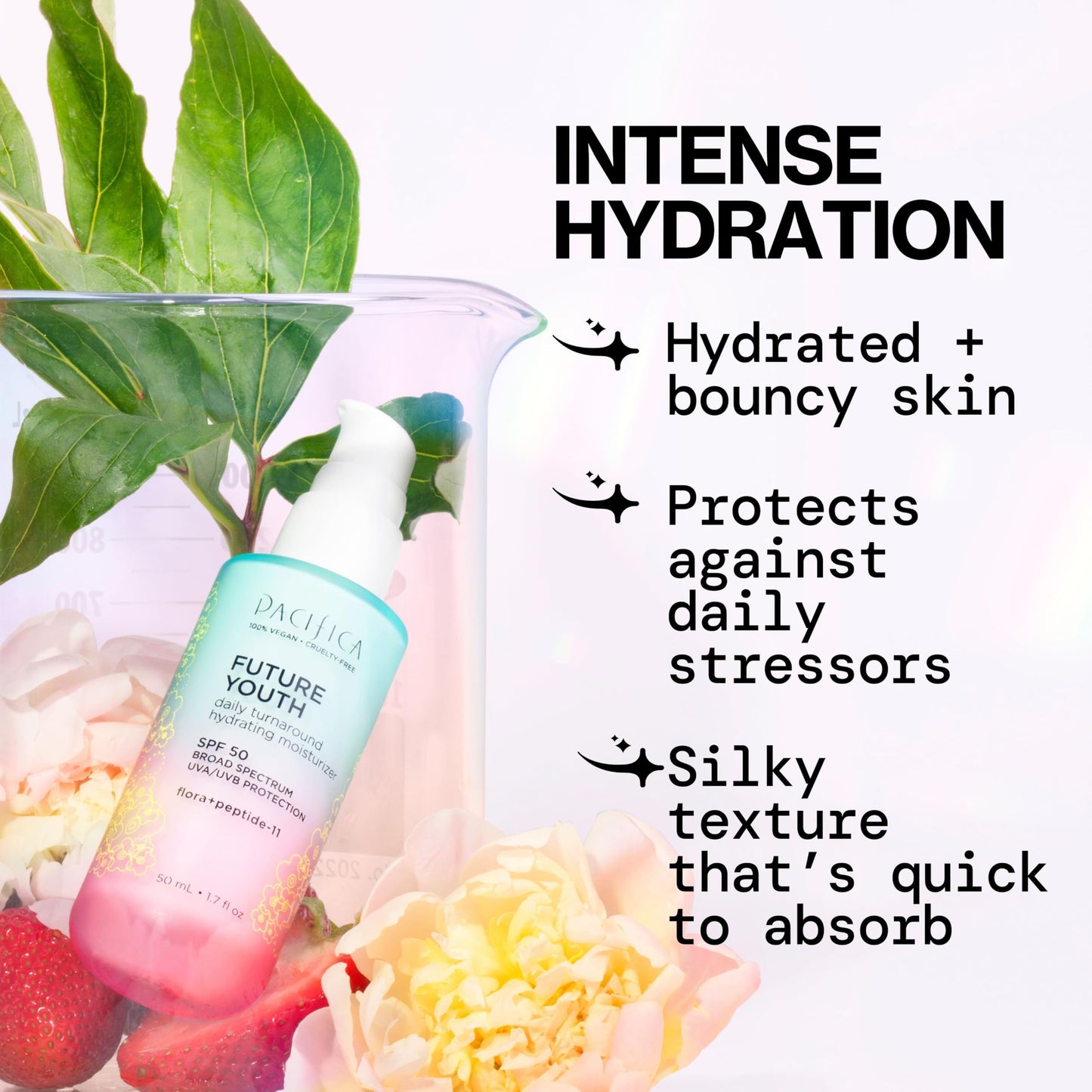 Pacifica Peptide Face Moisturizer Future Youth Daily Turnaround Hydrating, SPF 50 Broad Spectrum, UVA/UVB Sun Protection, Sunscreen, Face Moisturizer