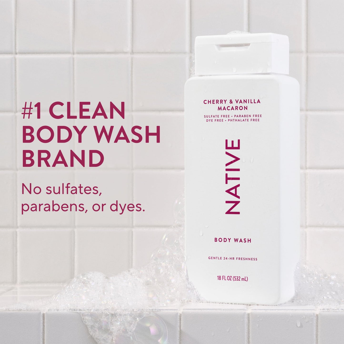 Native Cherry & Vanilla Macaron Scent 24-Hr Refreshing Clean Body Wash for Women & Men, All Skin Types Incl. Sensitive, Leaves Skin Feeling Clean