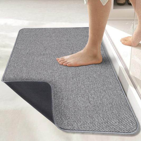 Ultra Thin Bath Mat – Non-Slip, Quick Dry, Absorbent Rubber Bathroom Rug, Machine Washable – Grey, 17x27 Inch, Low Pile