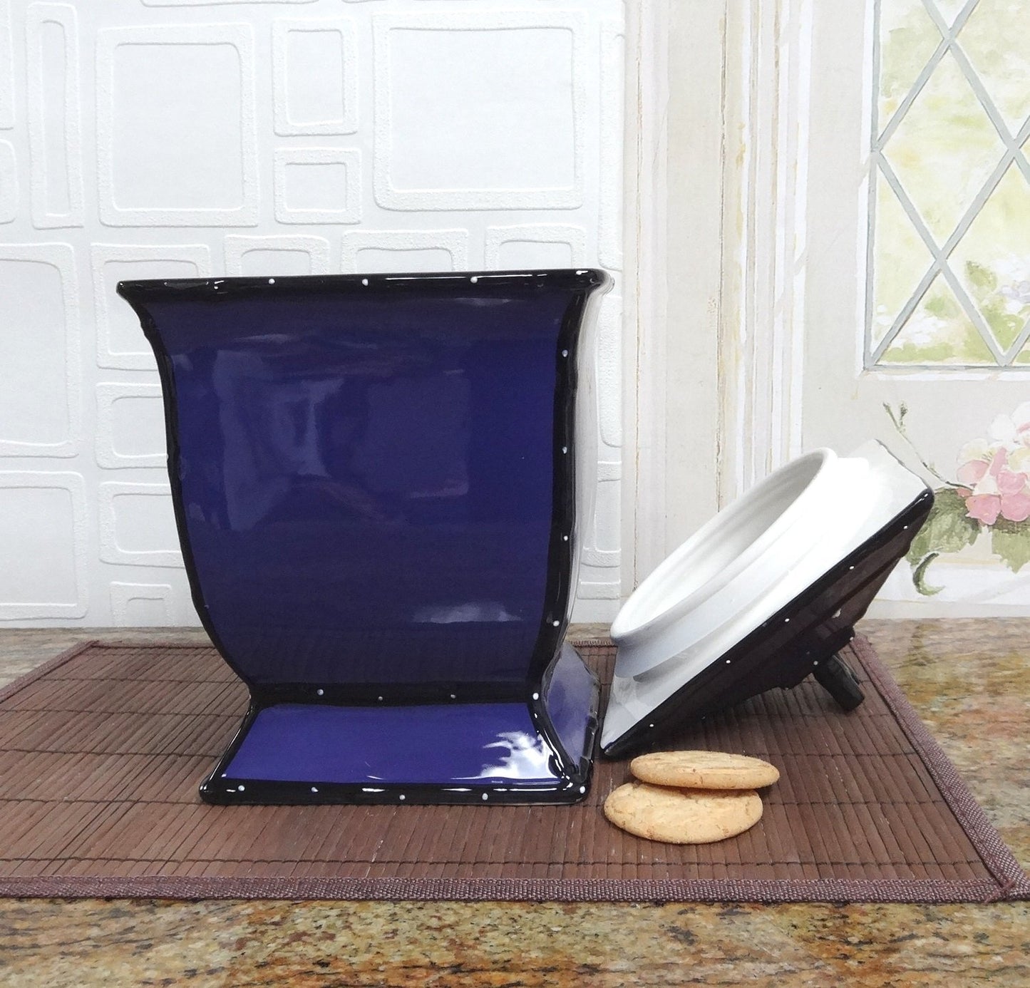 ACK Tuscany Hand Painted Ruffle Purple Cookie Jar, Ceramic Cookie Jar with Lid and and Rubber Seal, Food Storage Jar, Kitchen Décor, Snack Storage…