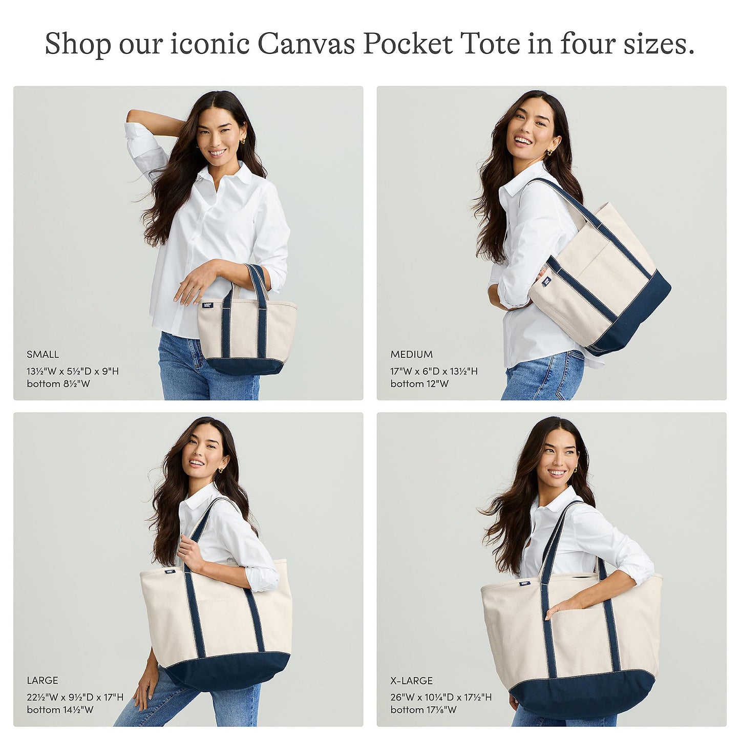 Lands' End Natural Open Top Canvas Tote Natural/radiant Navy Medium