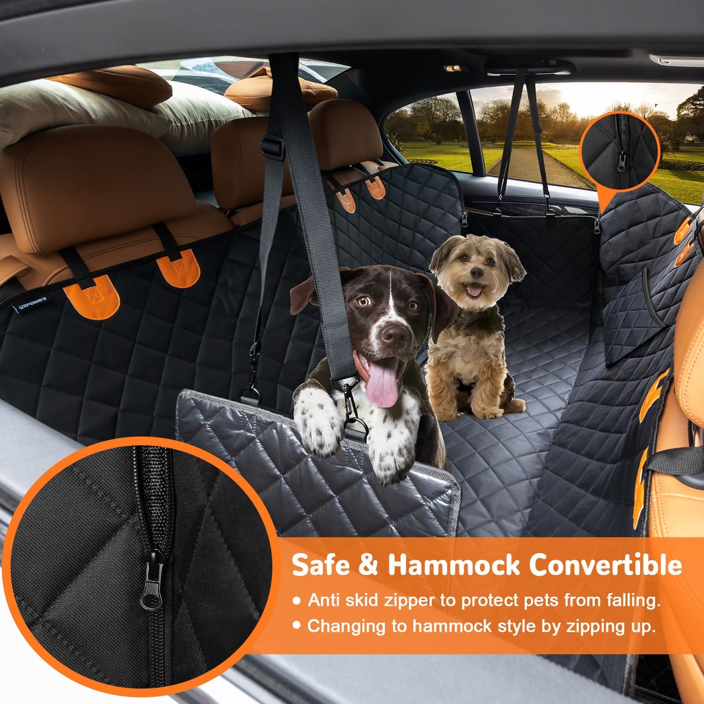 URPOWER 100% Waterproof Dog Car Seat Cover Hammock – Heavy Duty, Nonslip, Scratchproof Back Seat Protector for Cars, Trucks & SUVs