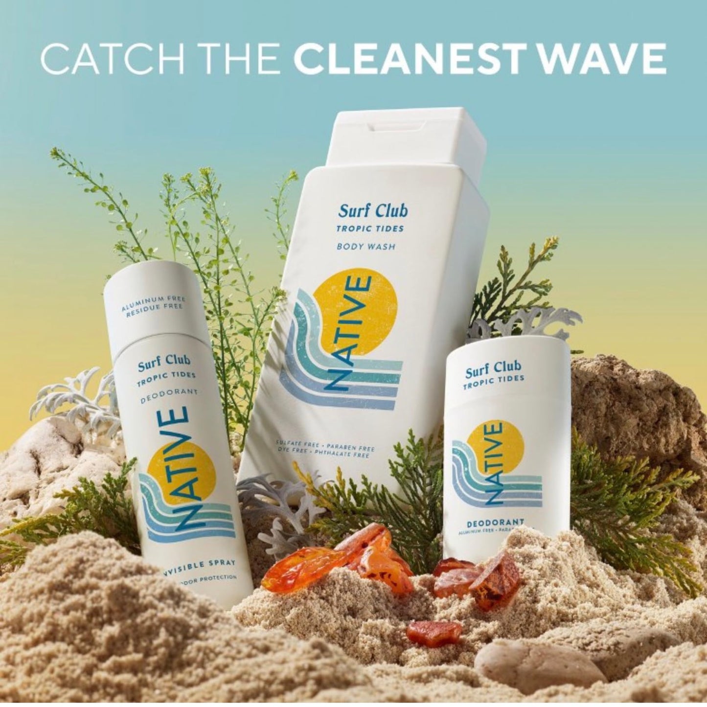 Native Surf Club Tropic Tides Body Wash, Crisp Juniper & Sea Salt Breeze, Sulfate Free, 18 fl oz, 2 Pack (Tropic Tides)