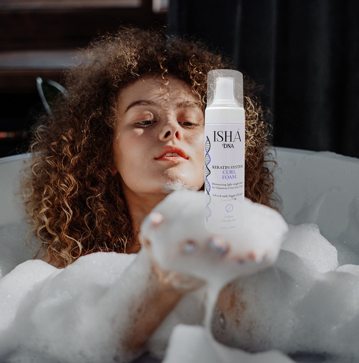 ISHA DNA Keratin System Curl Mousse - Volumizing Curl Enhancer for Wavy or Frizz-Free Curls - Sulfate-Free with Argan and Coconut Oil