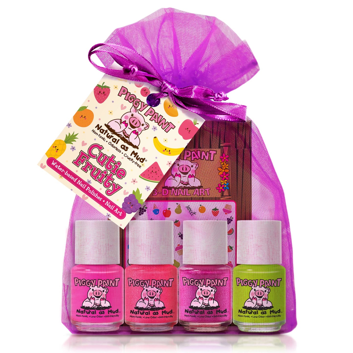 Piggy Paint | 100% Non-Toxic Girls Nail Polish | Safe, Cruelty-free, Vegan, & Low Odor for Kids | Cutie Fruity (4 Polish + Nail Art Gift Set) Beauty & Personal Care Piggy Paint
