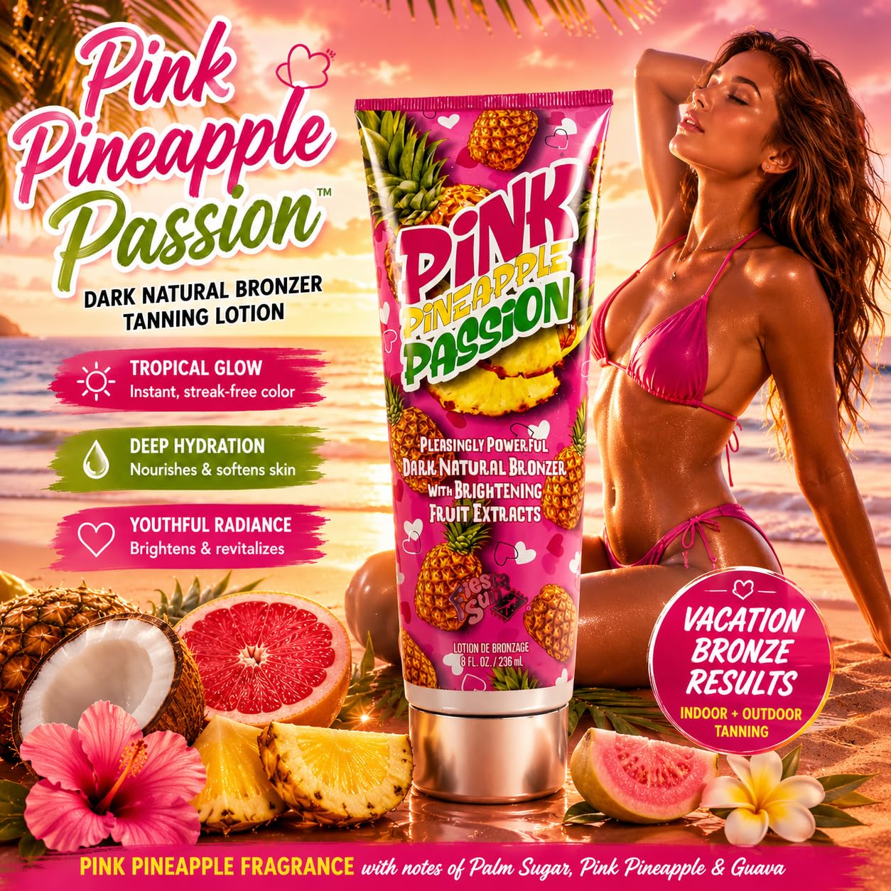 Fiesta Sun Pink Pineapple Passion Powerful Dark Natural Bronzer 8oz