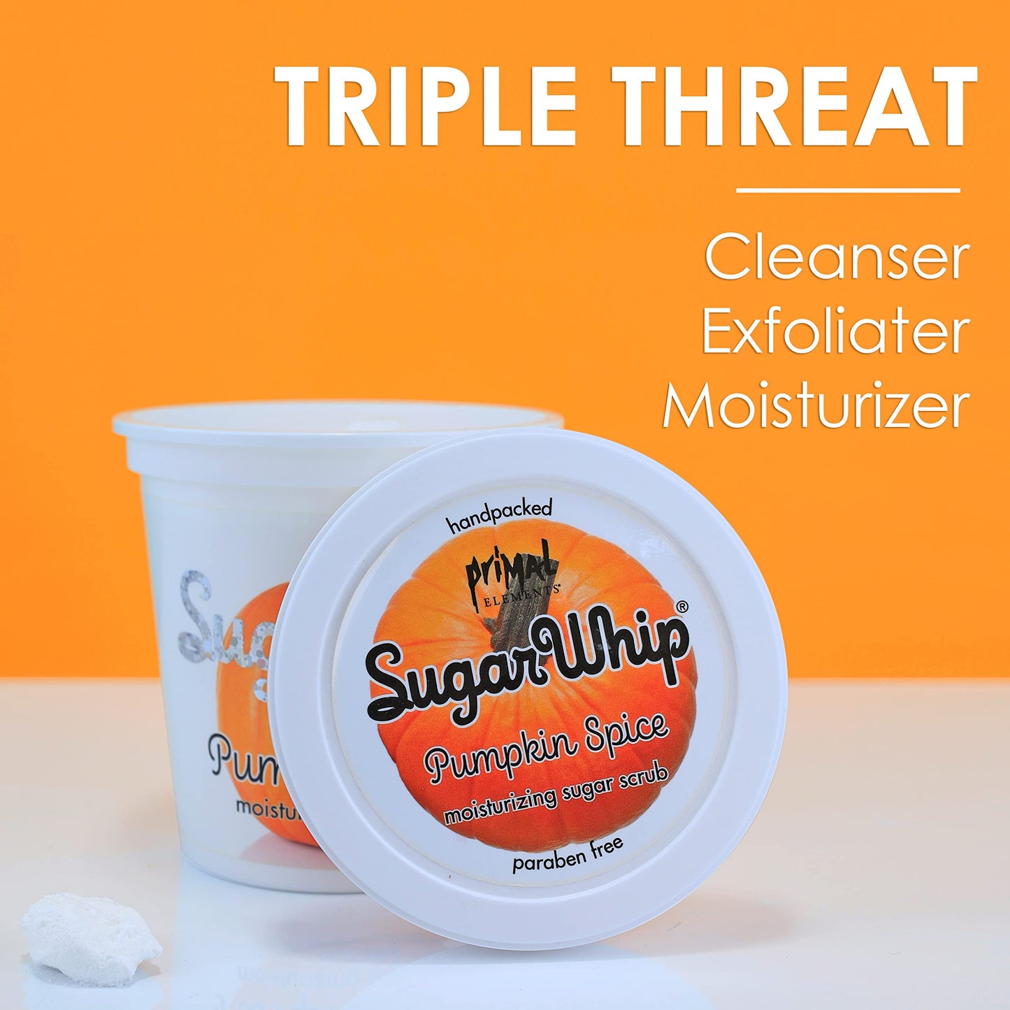Primal Elements Sugar Scrub, Exfoliating Sugar Whip, Face and Body Cleanser, Moisturizer, Pumpkin, 10 oz Package