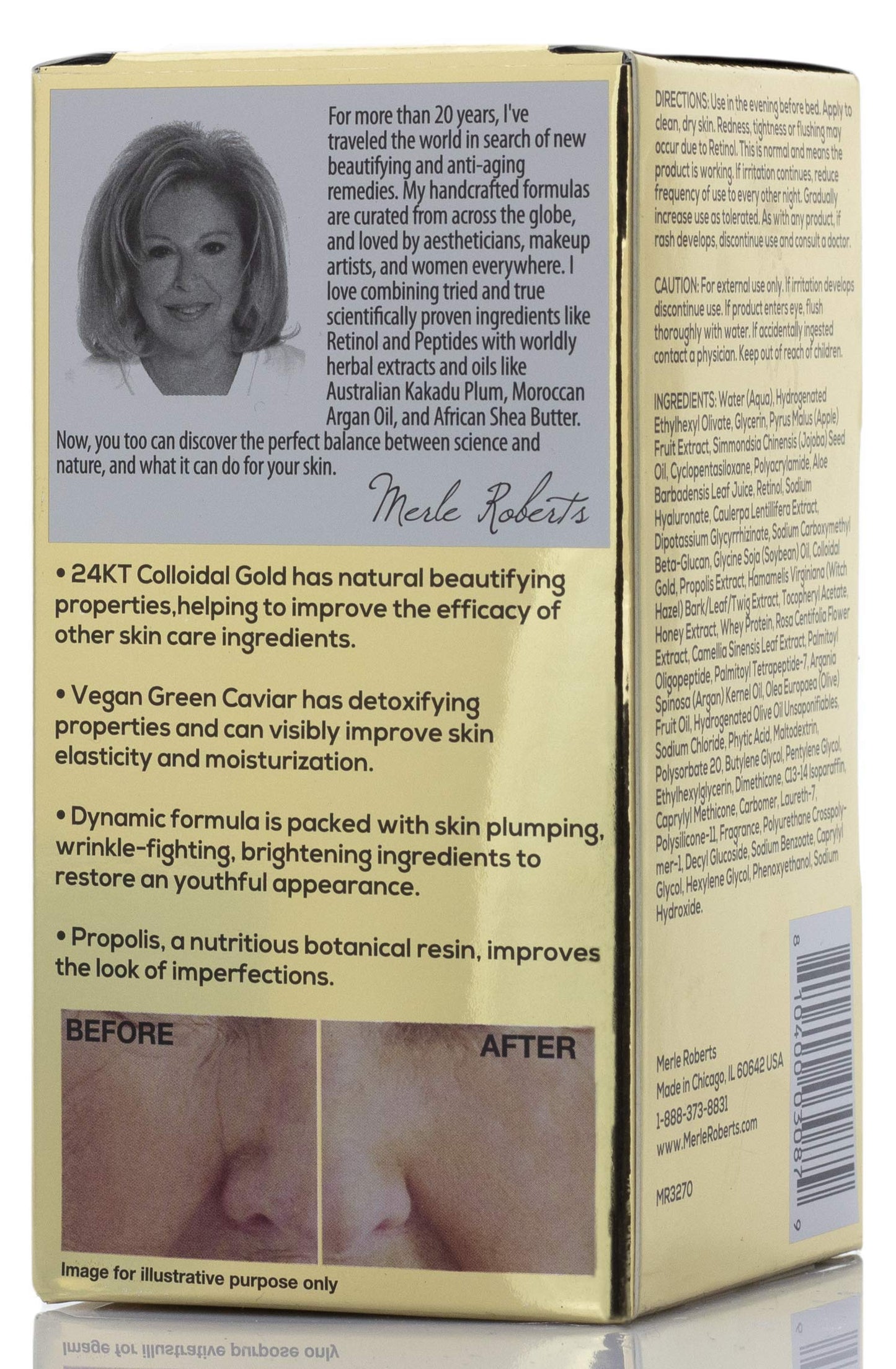 Merle Roberts 24k Gold and Caviar Concentrated Night Cream Intensely Hydrating Anti-Aging Night Cream for Face Reduces Wrinkles, Fine Lines
