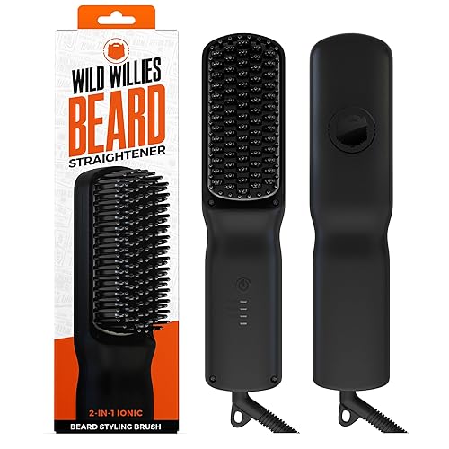 Wild Willies Beard Straightener for Men - 3 Temperature Settings, Tourmaline Ceramic Heated Beard Brush & Hot Comb - Portable, Ionic Technology