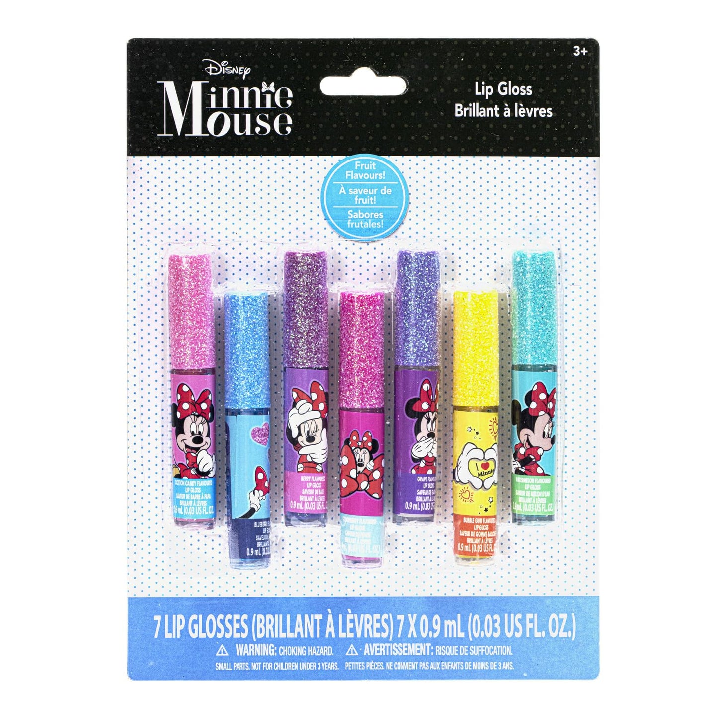 Disney Minnie Mouse 7 Piece Plant Based Lip Gloss, Girls Party Favors, First Makeup Set for Girl, Perfect for Parties, Sleepovers, and Birthday Gifts,
