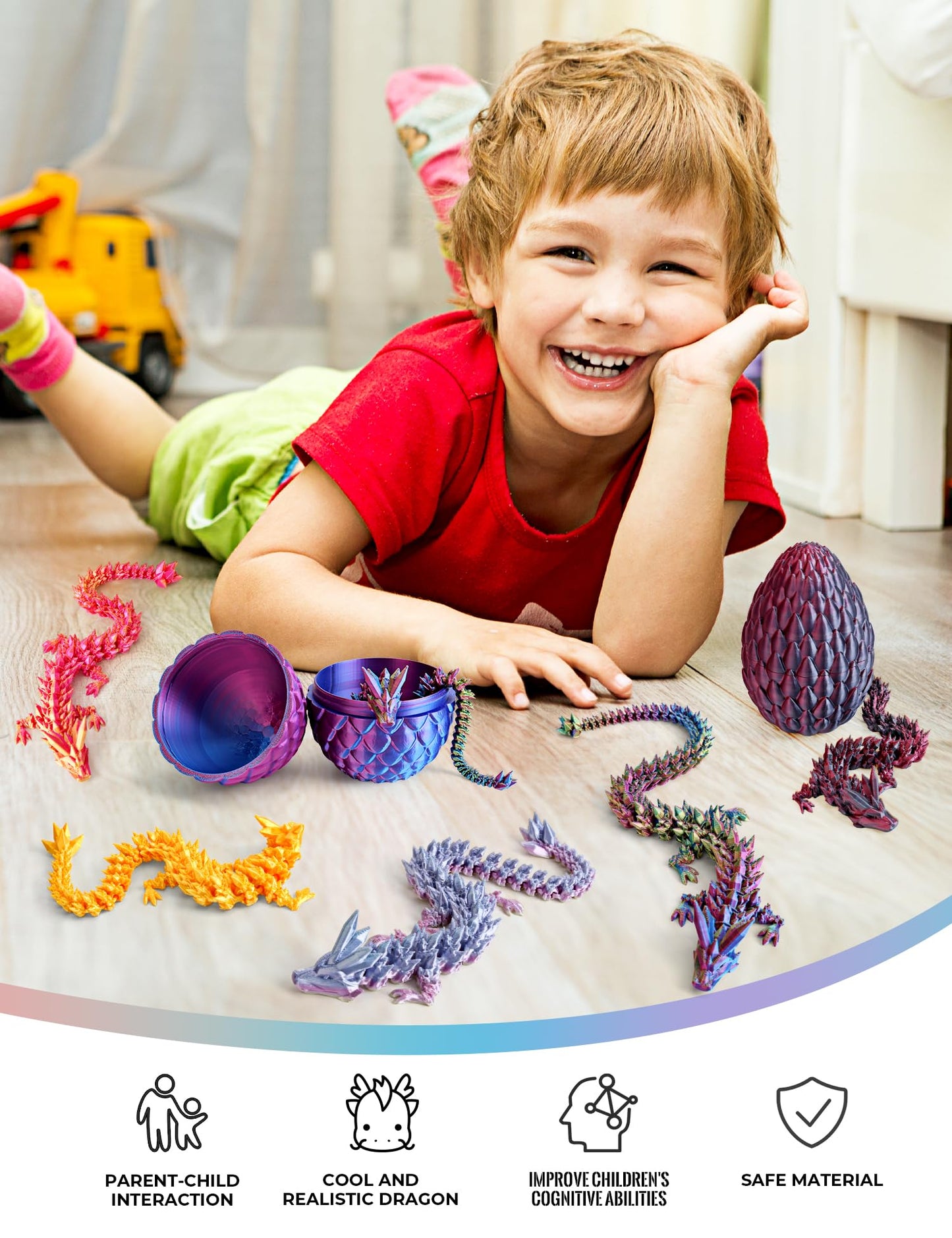 Easter Eggs Gifts for Kids, 3D Printed Dragon in Egg Easter Basket Stuffers Easter Toys for Kids Crystal Dragon Fidget Toys Prefilled Easter Eggs