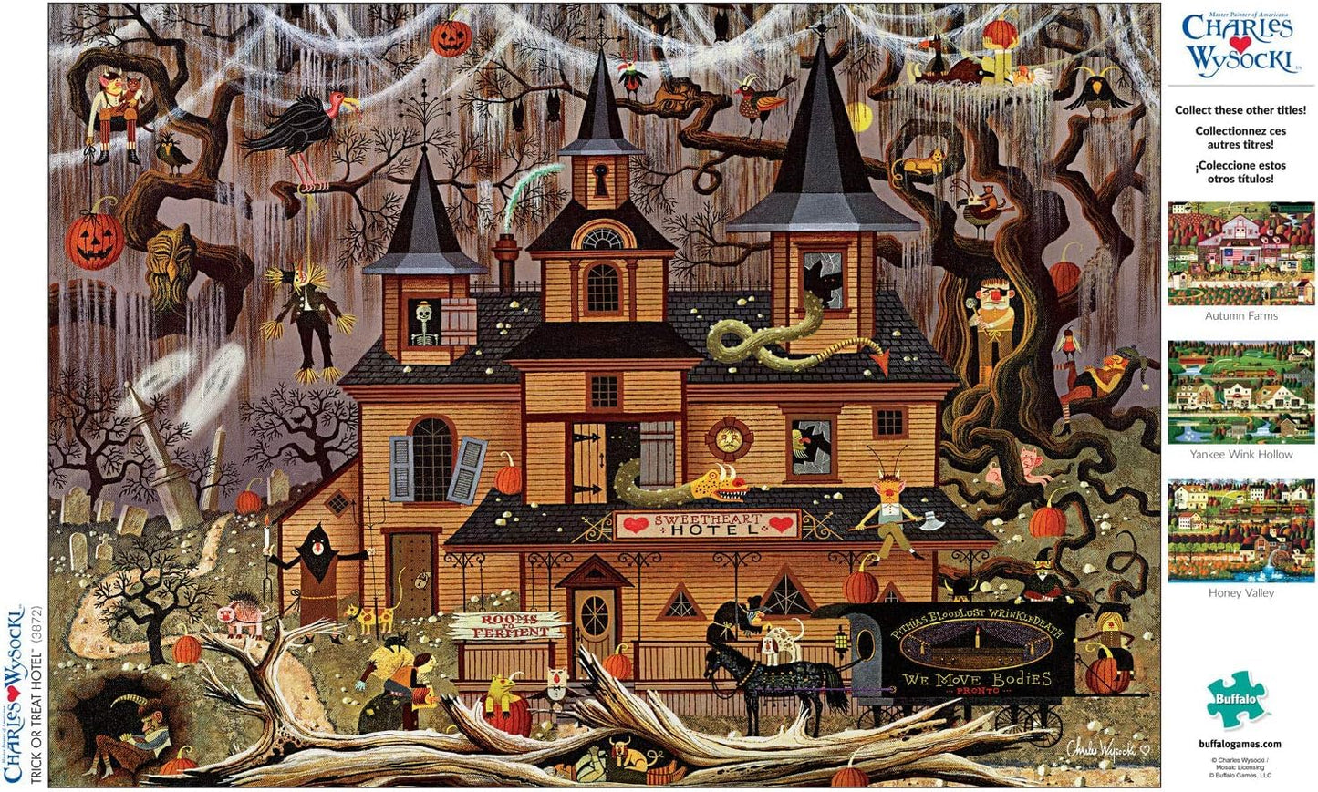 Buffalo Games 500-Piece Puzzle – Charles Wysocki Trick or Treat Hotel – Challenging Adult Jigsaw, 21.25" x 15", Game Night Fun