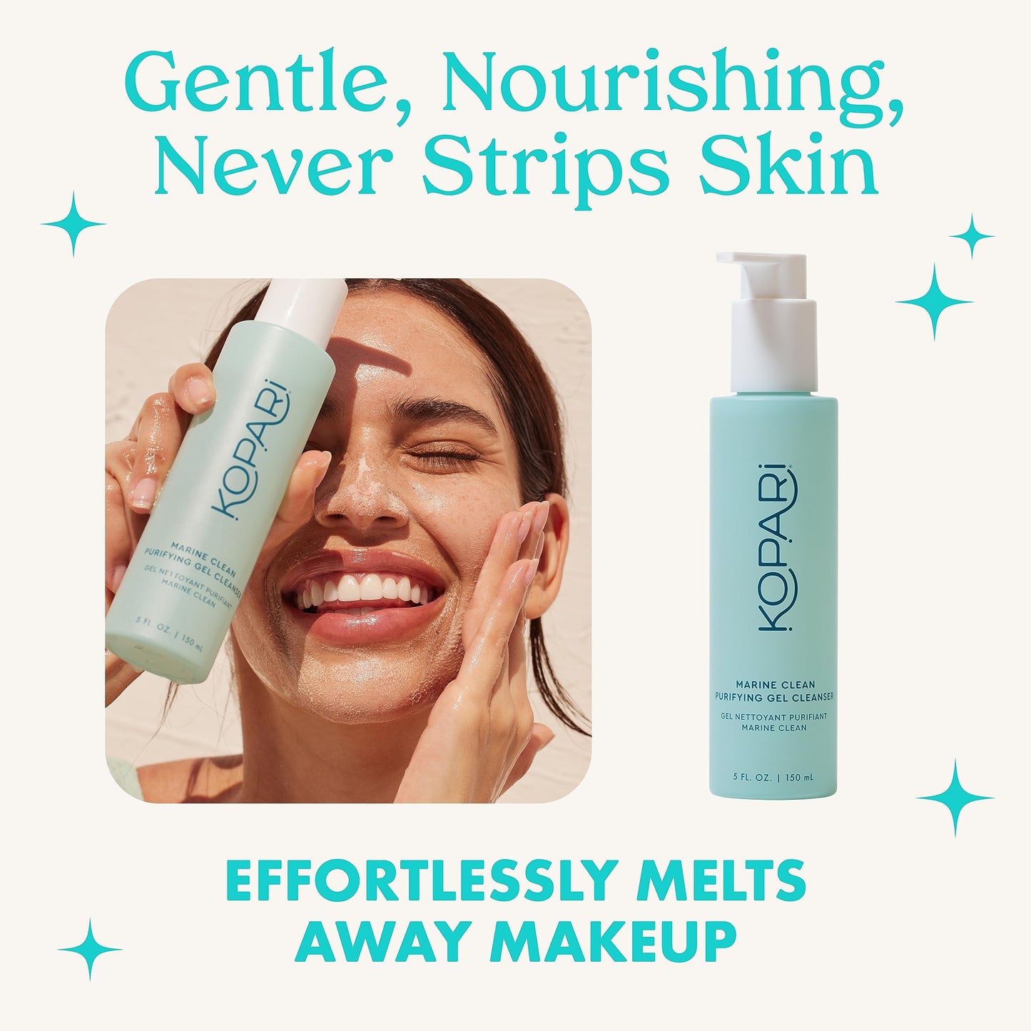 Kopari Marine Clean Purifying Gel Cleanser, Infused with Amino Acids & Vitamin B5, Dual-Action Gel-to-Foam Cleanser, Gentle and Nourishing, 5 oz | New