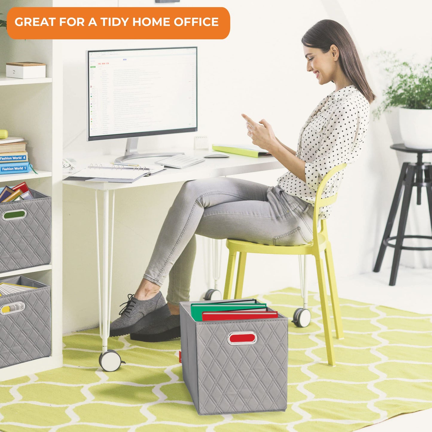 JIAessentials 11 inch Foldable Diamond Patterned Faux Leather Storage Cube Bins Set of Two with Handles for living room, bedroom and office storage…