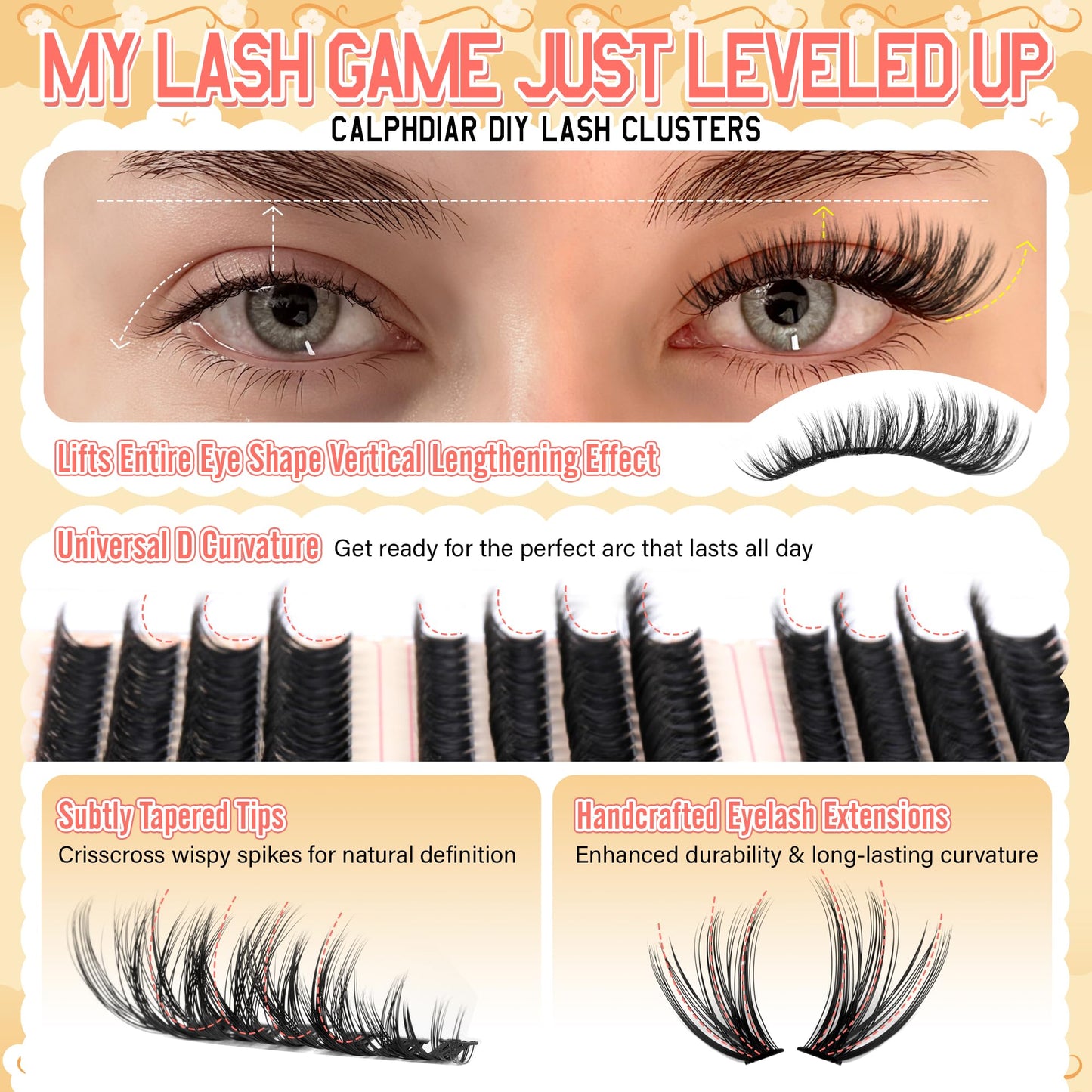 Lash Clusters Kit 30D-100D Wispy Eyelash Extension Kit 474pcs Individual Lashes 8-16MM Cluster Eyelash Extensions DIY Lash Extension Kit D-Curly Beauty and Personal Care calphdiar