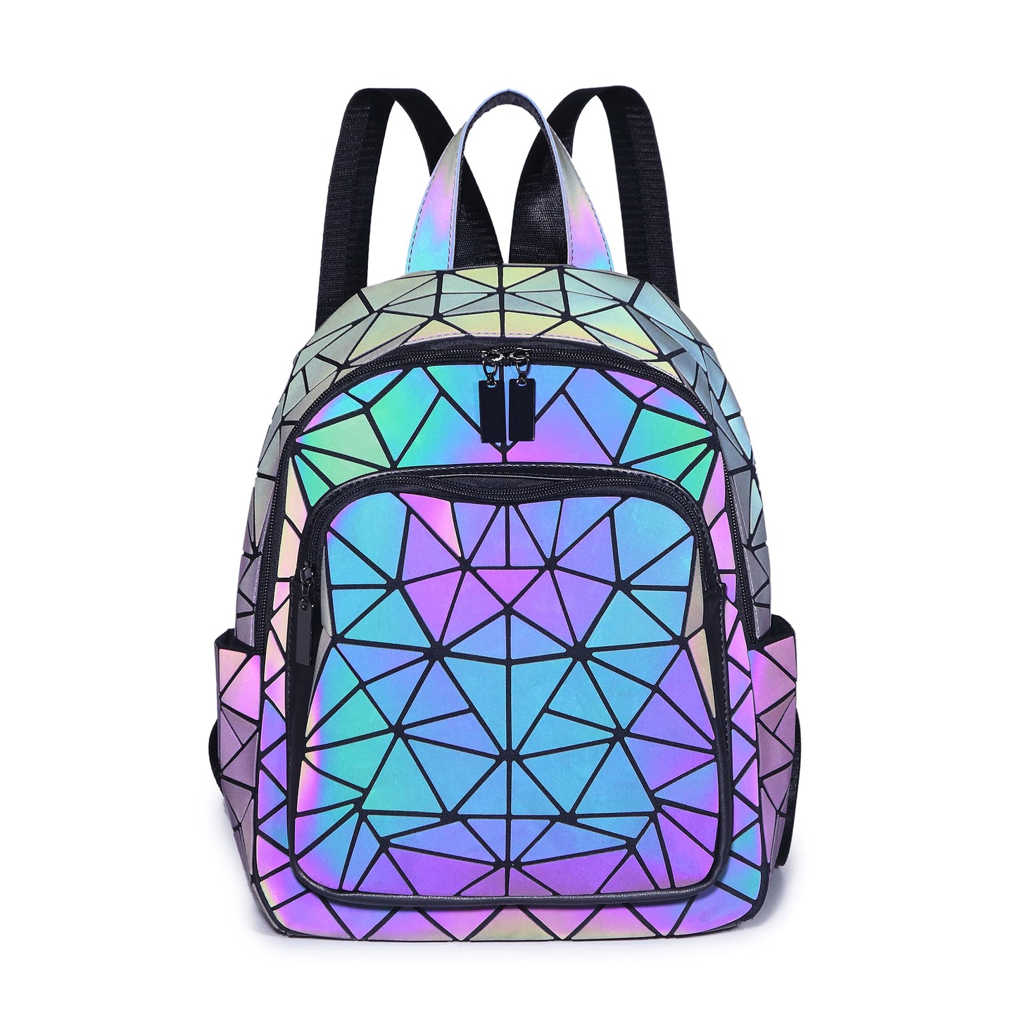 SIYUE Luminous Geometric Backpacks Women Purses and Handbags Holographic Reflective Bags Iridescent Backpack A1