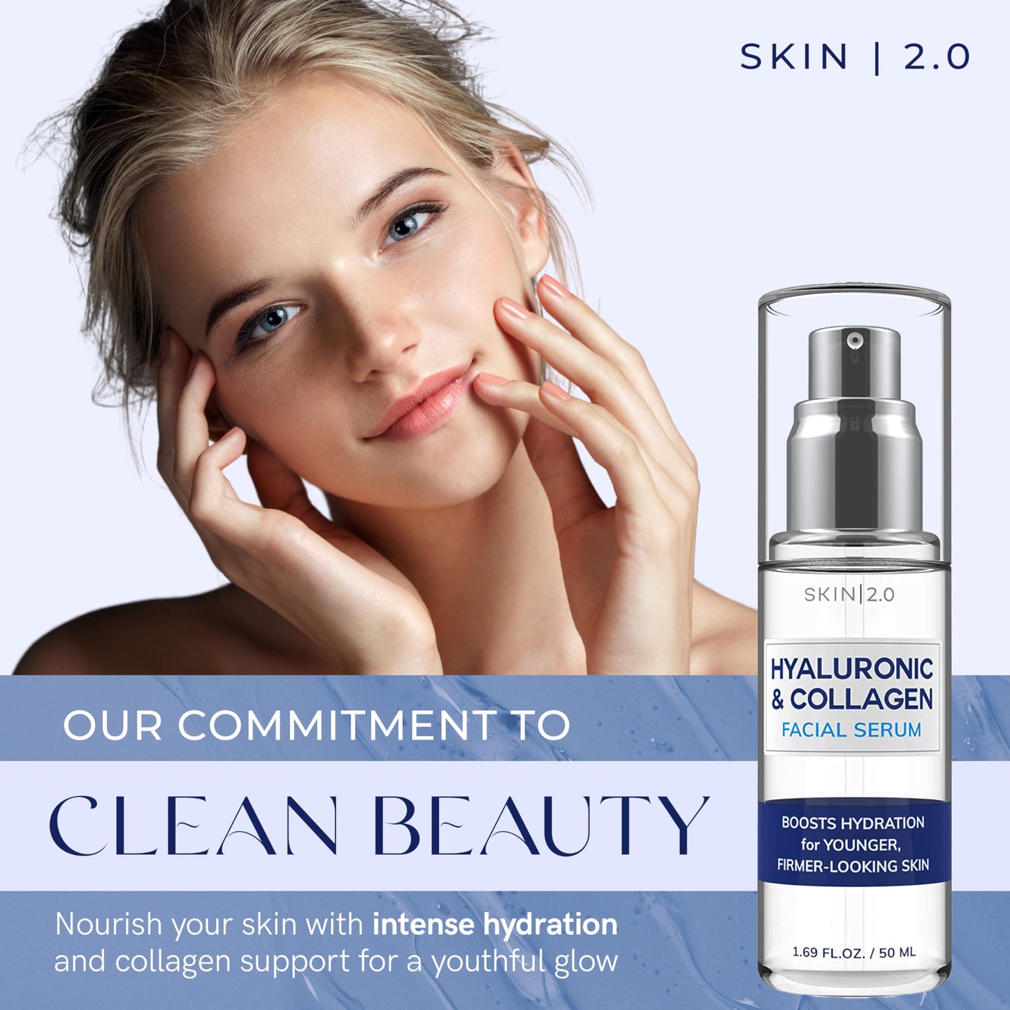 Skin 2.0 Hyaluronic Acid & Collagen Face Serum - Dermatologist Tested, Skin Tightening, Hydrating - Anti-Aging, Clean Beauty, Cruelty-Free Korean