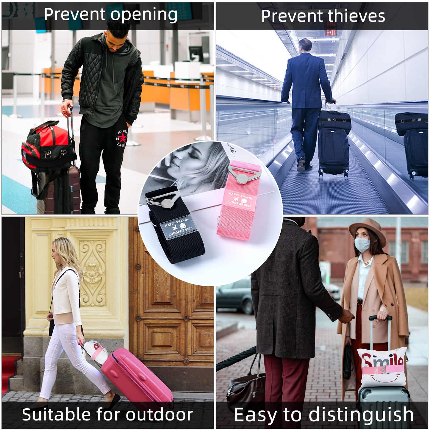 Bylion 2-in-1 Travel Belt – Adjustable Luggage Strap with Alloy Buckle & Elastic Bungee for Add-a-Bag, Hands-Free Airport Travel (Black)