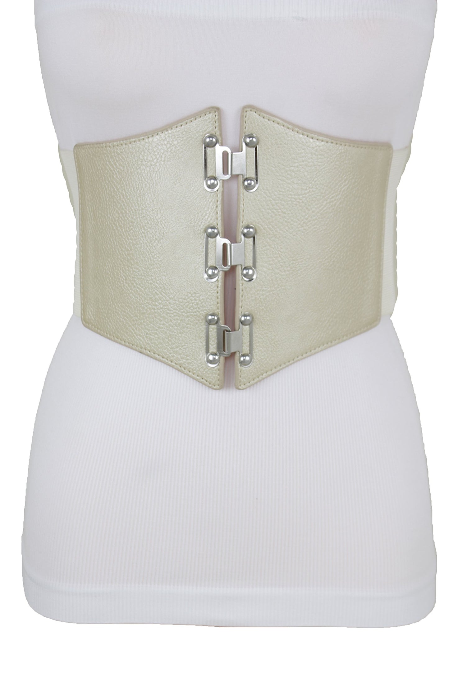 Trendy Fashion Jewelry TFJ Women Wide Elastic Corset Belt High Waist Elastic Plus Size L XL XXL Champagne Beige
