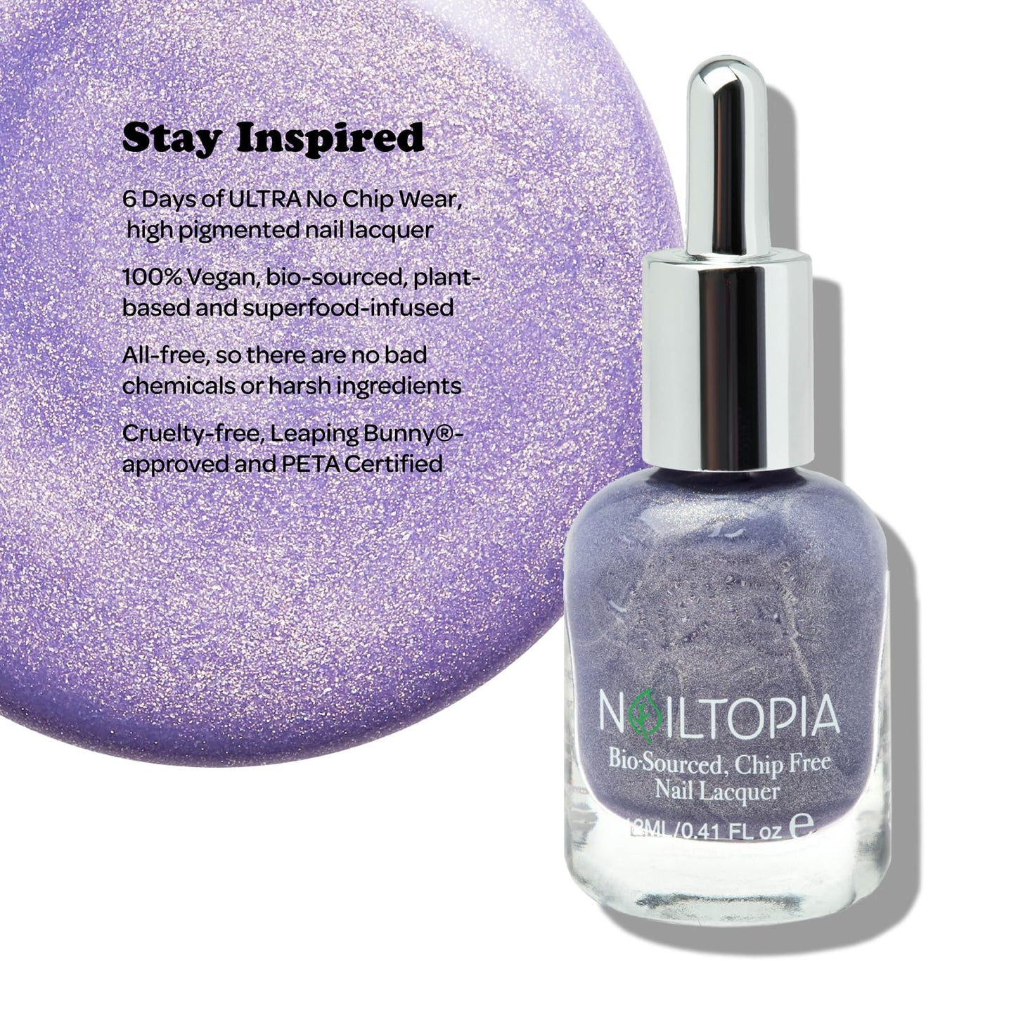 Nailtopia - Plant-Based Chip Free Nail Lacquer - Non Toxic, Bio-Sourced, Long-Lasting, Strengthening Polish - Stay Inspired (Medium Purple With Gold Beauty & Personal Care Nailtopia