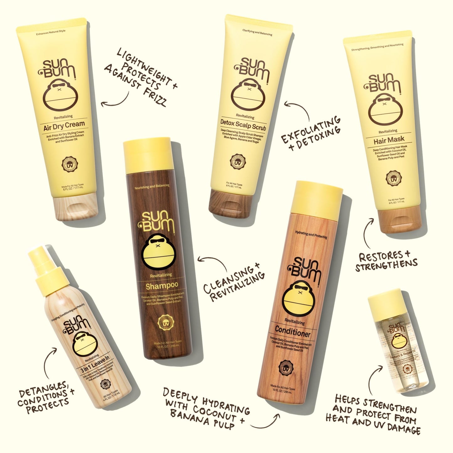 Sun Bum Sun Bum Revitalizing Shampoo and Conditioner Vegan and Cruelty Free Hydrating, Moisturizing and Shine Enhancing Hair Wash 10 Ounce Each