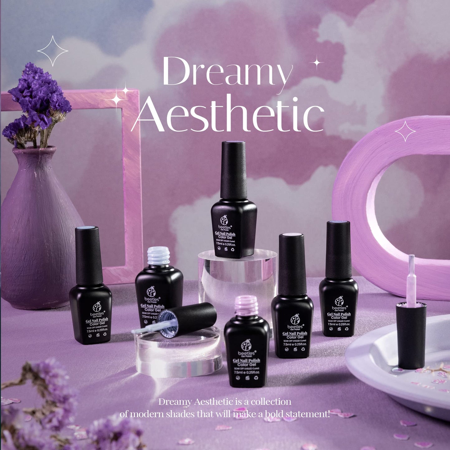 Beetles Gel Nail Polish Set - 6 Colors Purple Baby Blue Light Color Nail Kit Collection Soak Off UV LED Gel Manicure DIY Periwinkle Nail Polish Salon Beauty and Personal Care beetles Gel Polish