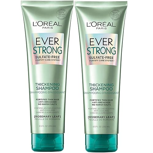 L'Oreal Paris EverStrong Thickening Sulfate Free Shampoo, Thickens + Strengthens, For Thin, Fragile Hair, with Rosemary Leaf, 2 Count (8.5 Fl; Oz
