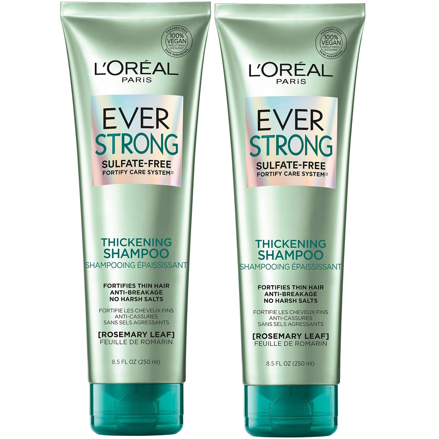 L'Oreal Paris EverStrong Thickening Sulfate Free Shampoo, Thickens + Strengthens, For Thin, Fragile Hair, with Rosemary Leaf, 2 Count (8.5 Fl; Oz