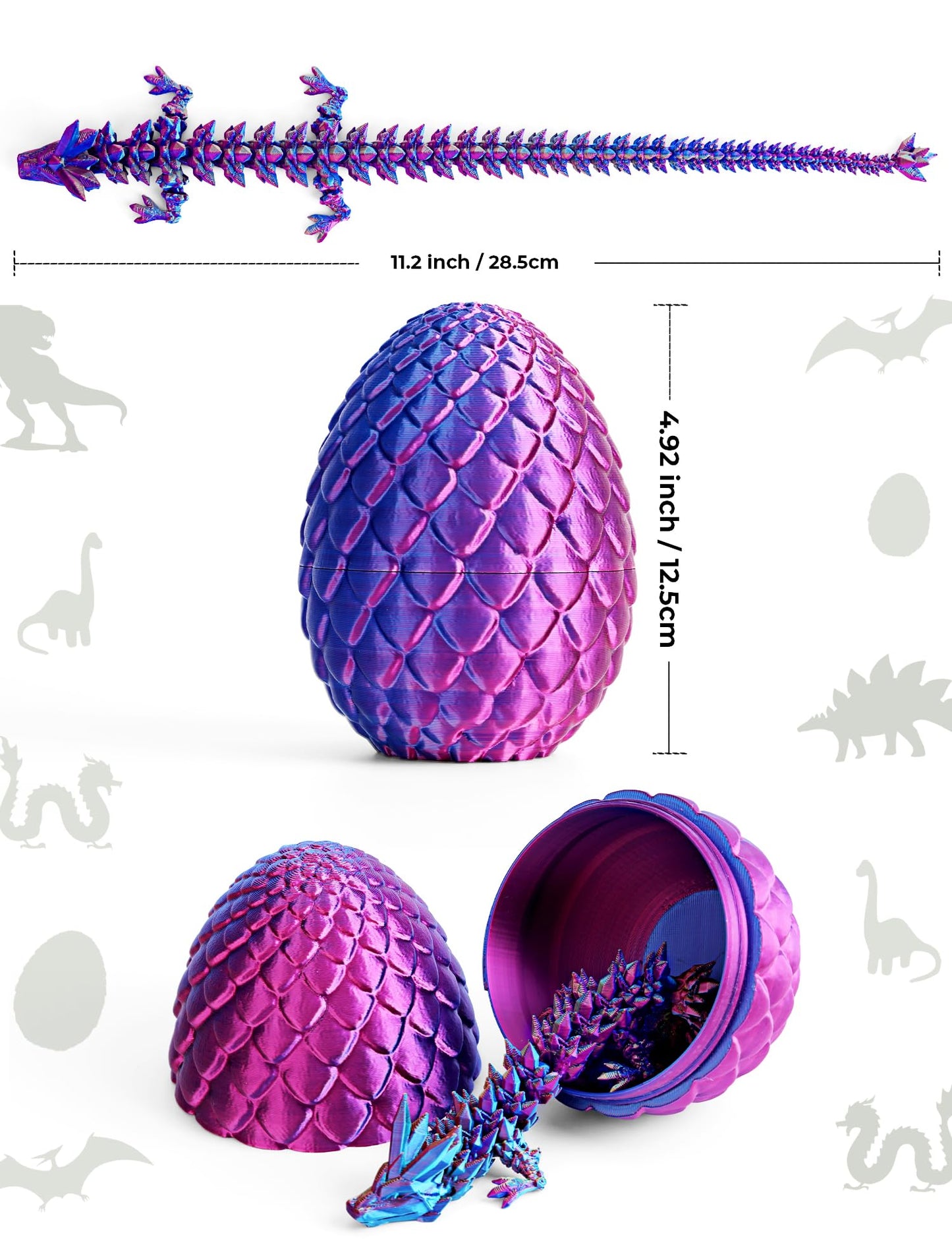 Easter Eggs Gifts for Kids, 3D Printed Dragon in Egg Easter Basket Stuffers Easter Toys for Kids Crystal Dragon Fidget Toys Prefilled Easter Eggs