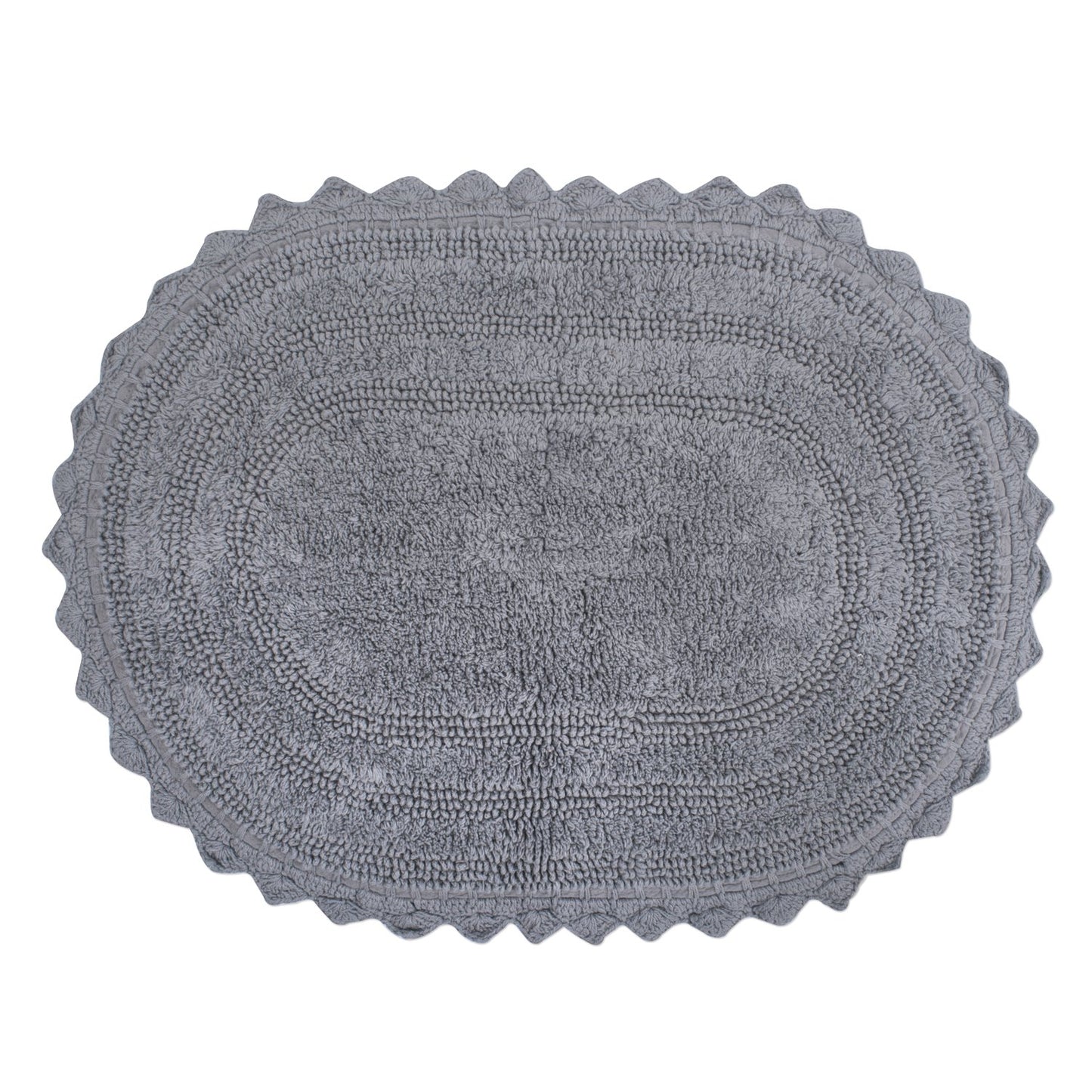 DII Crochet Collection Reversible Bath Mat, Small Oval, 17x24, Gray