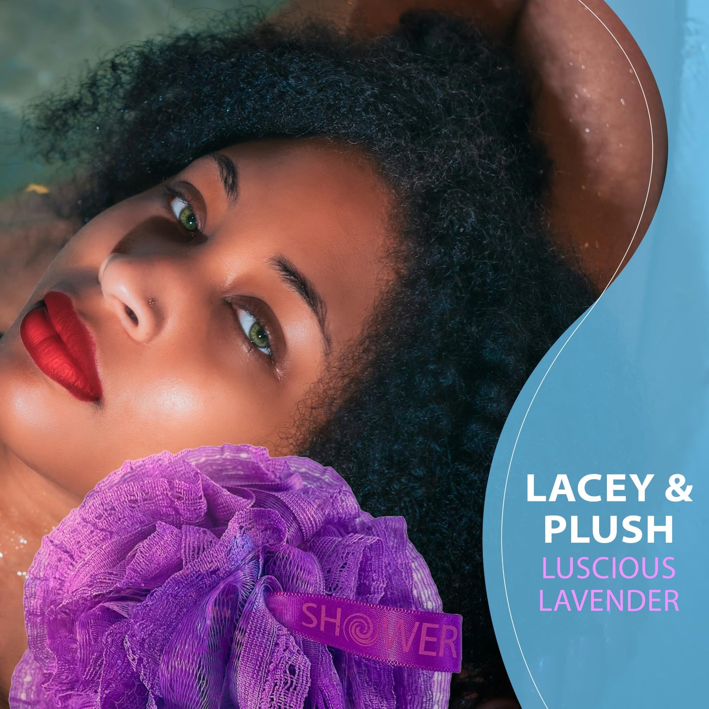 Loofah-Bath-Sponge Hot-Lacey-Mesh // 4-Steamy-Lace-Colors by Shower Bouquet / 2-Scrubs-in-1 Large Full 60g Pouf Body Luffa Loofa Loufa Puff