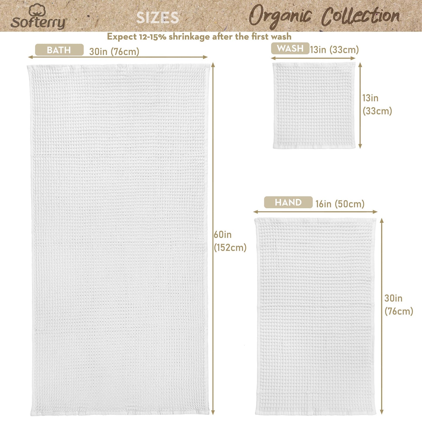 Softerry European Waffle Weave Bath Towel Set of 8-100% Organic Cotton - Quick Dry Lint Free Thin and Absorbent - Fade Resistant - Eco-Friendly…