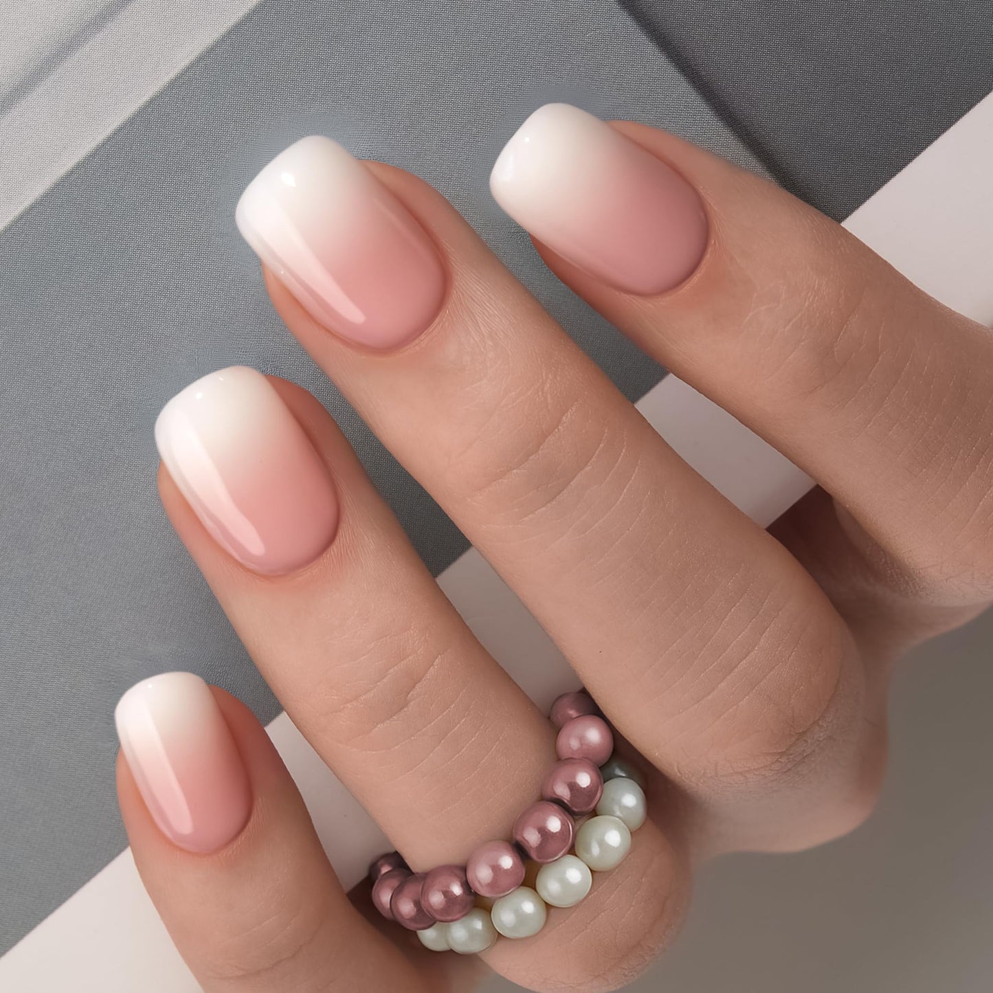 CurvLife Nude Ombre Press On Nails Extra Short - 30PCS Short Square Soft Gel Fake Nails, Natural Gradient Glue On Nails Kit for Women, Easy At-Home Beauty and Personal Care CurvLife