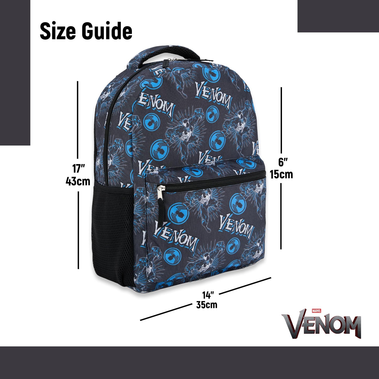 Marvel Comics Venom School Backpack - Avengers, Spiderman, Captain America, Iron Man, Hulk - Officially Licenced Bookbag for Boys & Girls (Venom Black)