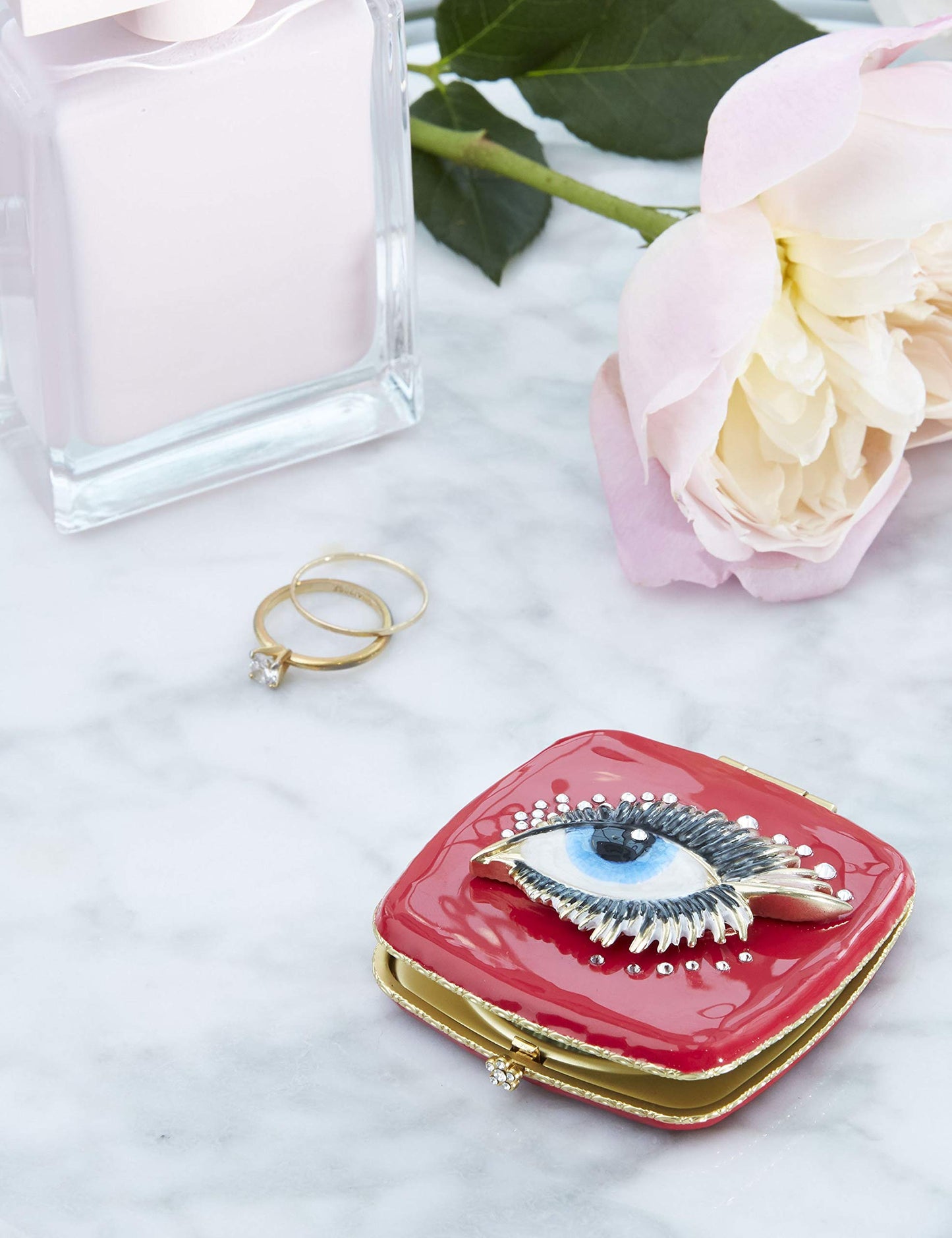 Jay Strongwater Pop Life Bette Eye Compact Make up Mirror with Swarovski Crystals